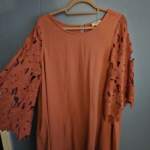 Umgee Terracotta Lace Accent Blouse